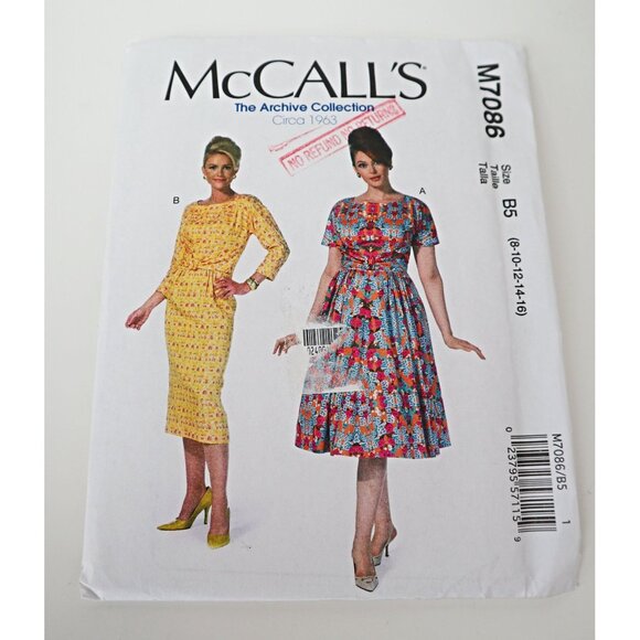 McCalls M7086 Sewing Pattern Retro Flared Dress Sewing Pattern Reprint Archive C - Picture 1 of 2